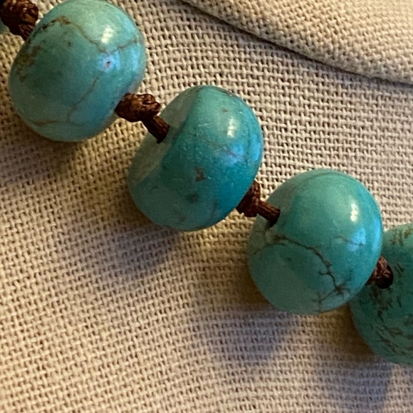Chunky beautiful Peyote Bird, turquoise, nugget necklace on a brown cord - Picture 8 of 12